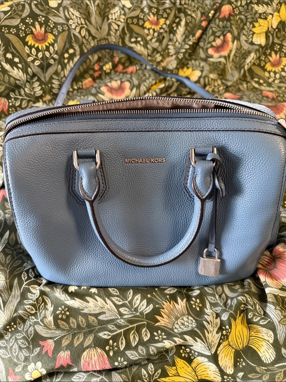 Michael Kors Steel Blue Pebbled Leather Satchel NWT